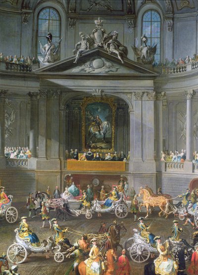 Kawalkada w Zimowej Szkole Jeździeckiej wiedeńskiego Hofa dla uczczenia klęski armii francuskiej pod Pragą, przedstawiająca konny portret cesarza Karola VI, 1743, detal 67400, patrz także 665 autorstwa Martin II Mytens or Meytens