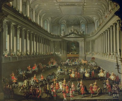 Kawalkada w Zimowej Szkole Jeździeckiej w wiedeńskim Hof z okazji klęski armii francuskiej pod Pragą, 1743 (szczegóły patrz 66596 i 66708) autorstwa Martin II Mytens or Meytens