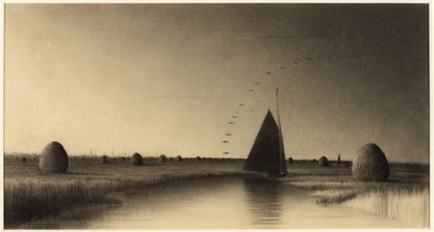 Żaglówka i stogi siana na bagnach Newbury autorstwa Martin Johnson Heade