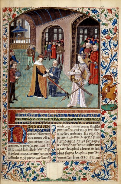 Alegoria Cnoty: wasal oddający hołd swemu panu w obecności Cnoty. Miniatura z „Ducha fortuny i cnoty” Martina Le Franca (1410-1461) 1447-1448, Paryż B.N. autorstwa Martin Le Franc