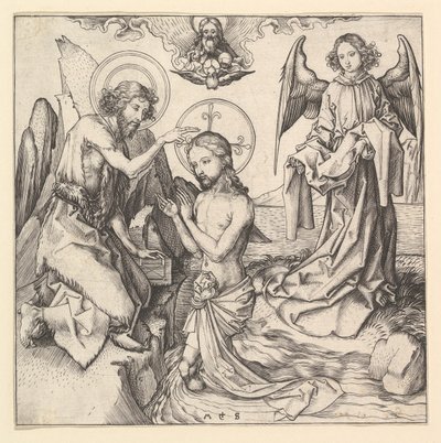 Chrzest Chrystusa, ca. 1470-1474. autorstwa Martin Schongauer
