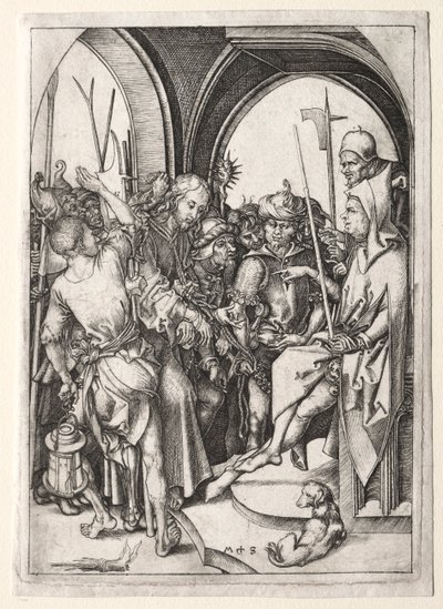 Chrystus przed Najwyższym Kapłanem. autorstwa Martin Schongauer