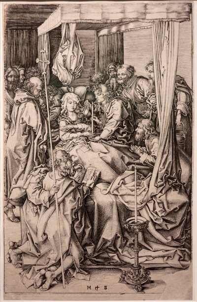 Grawerowanie na papierze. Śmierć Dziewicy. Martina Schongauera. Około 1470-1491. (grawer na papierze) autorstwa Martin Schongauer