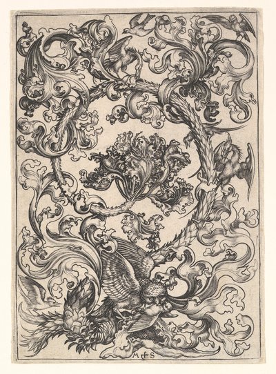 Ozdoba z sową wyszydzaną przez ptaki dzienne, ca. 1435-1491. autorstwa Martin Schongauer