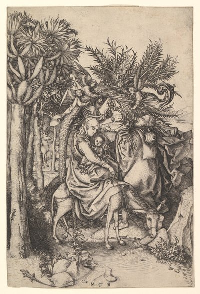 Odpocznij w locie do Egiptu, ok. godz. 1435-1491. autorstwa Martin Schongauer