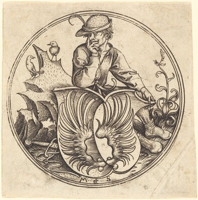 Tarcza ze skrzydłami, trzymana przez chłopa autorstwa Martin Schongauer