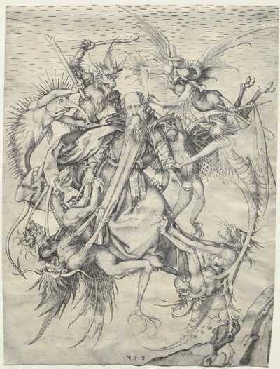 Św. Antoni dręczony przez diabły, 1400. autorstwa Martin Schongauer