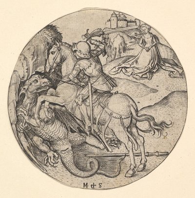Św. Jerzy zabijający smoka, ca. 1435-1491. autorstwa Martin Schongauer