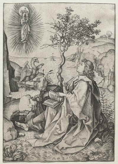 Św. Jan Ewangelista na wyspie Patmos autorstwa Martin Schongauer
