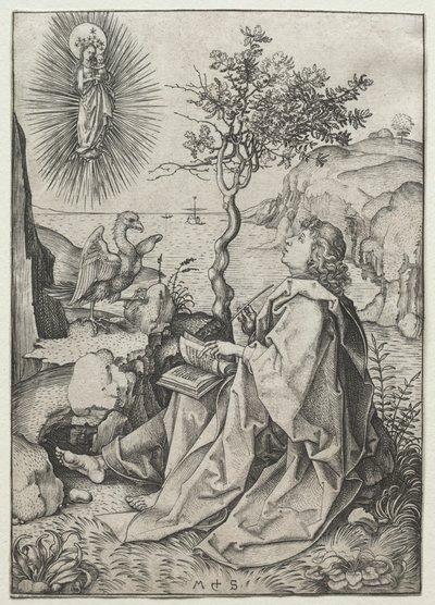Św. Jan Ewangelista na wyspie Patmos. autorstwa Martin Schongauer