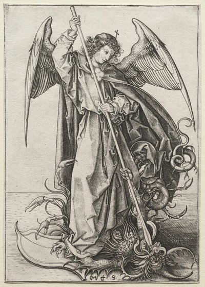 Archanioł Michał przebijający smoka, ok. 1930 r. 1475. autorstwa Martin Schongauer