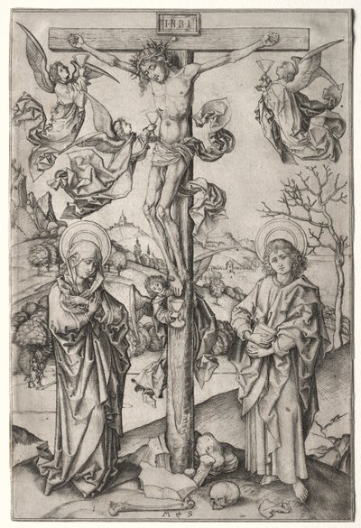 Ukrzyżowanie z czterema aniołami. autorstwa Martin Schongauer