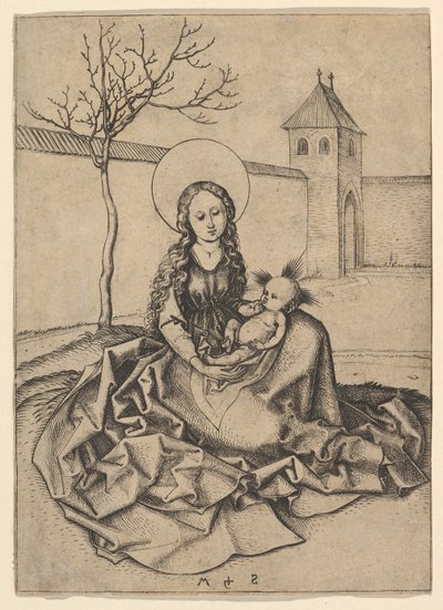 Madonna z Dzieciątkiem na dziedzińcu, ca. 1435-1491. autorstwa Martin Schongauer