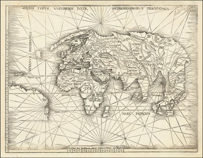 Mapa z 1513 roku - Orbis Typus Universalis Iuxta Hydrographorum Traditionem autorstwa Martin Waldseemuller