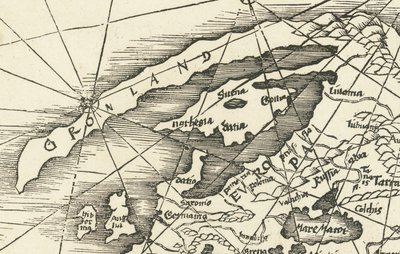 Mapa Morza Północnego z 1513 r. przedstawiająca Grenlandię połączoną ze Skandynawią autorstwa Martin Waldseemuller