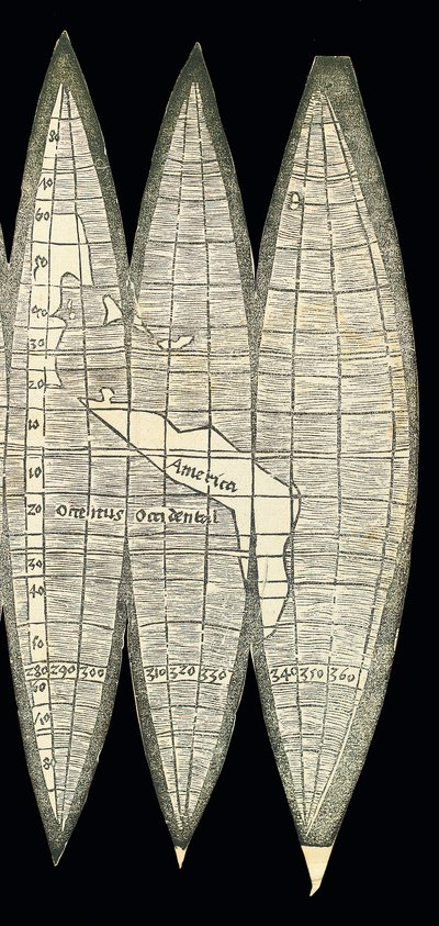 Mapa świata w postaci zestawu brytów kuli ziemskiej, 1507 autorstwa Martin Waldseemuller