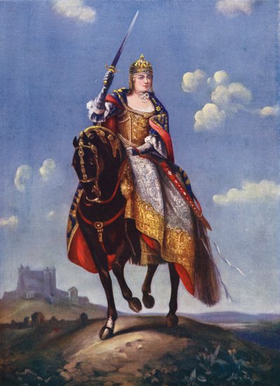Maria Teresa na wzgórzu koronacyjnym w Pressburgu (kolorowa litografia) autorstwa Martin van (after) Mytens or Meytens