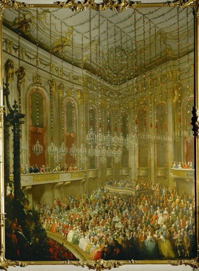 Koncert weselny dla cesarza Józefa II i Izabeli Parmeńskiej; serenada w Redoutensaal w wiedeńskim Pałacu Cesarskim ... (olej na płótnie) autorstwa Martin van Mytens or Meytens