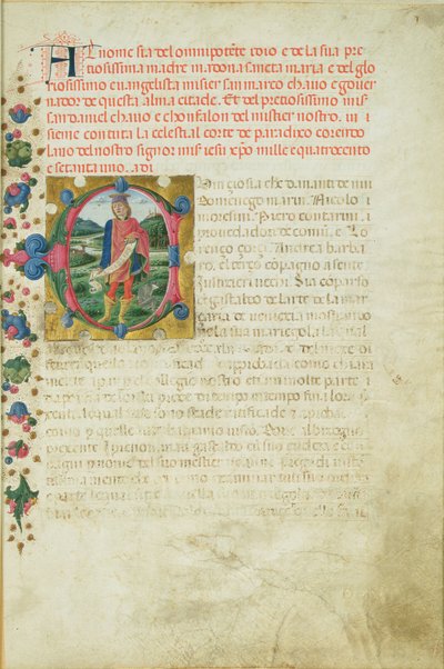 Historiograficzny inicjał C przedstawiający proroka Daniela w krajobrazie, ok. 1471 r. autorstwa Martino di Giorgio da Modena