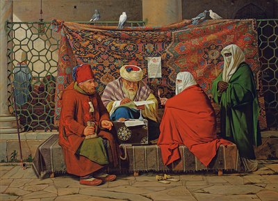 Turecki notariusz sporządzający umowę małżeńską przed meczetem Kilic Ali Pasha, Tophane, Konstantynopol autorstwa Martinus Rorbye