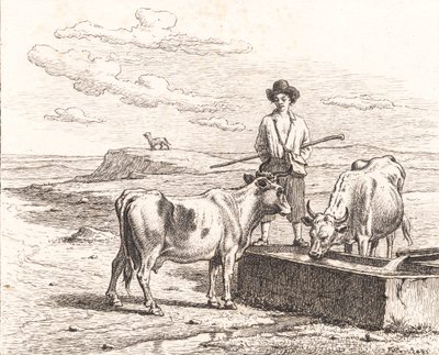 Pasterz przy poidełce. Ilustracja do Chr. Winther „Dwadzieścia pięć obrazków dla małych dzieci” autorstwa Martinus Rørbye