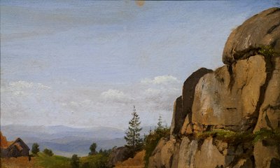 Norweski krajobraz ze skałami na pierwszym planie autorstwa Martinus Rorbye