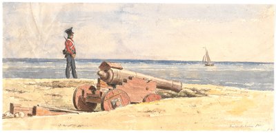 Strażnik i armata na plaży Frederikshavn autorstwa Martinus Rørbye