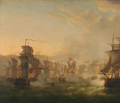 Starcie floty holenderskiej i brytyjskiej podczas przejścia flotylli holenderskiej do Boulogne (1804) autorstwa Martinus Schouman (signed by artist)