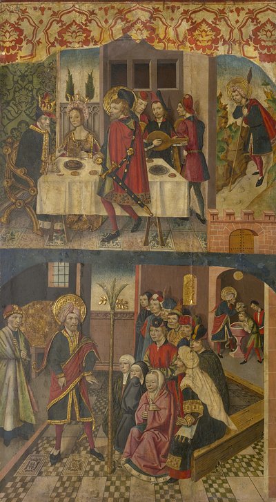 Św. Krzysztof żegna się z królem, który bał się szatana, Św. Krzysztof i jego nawróceni, 1480-85 autorstwa Martín de Soria