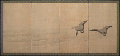 Gęsi nad plażą, okres Edo, XVIII wiek. autorstwa Maruyama Okyo