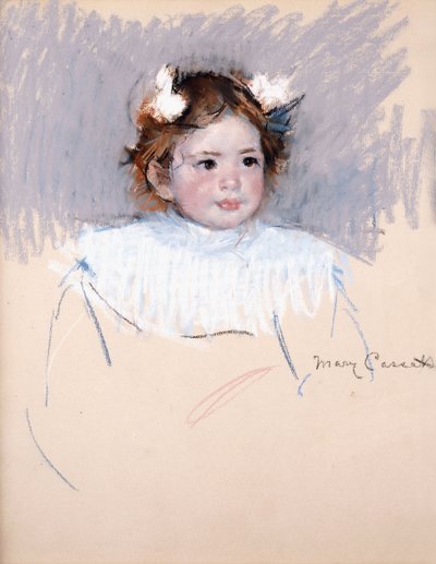 Ellen z kokardkami we włosach, patrząc dobrze, 1899 autorstwa Mary Cassatt