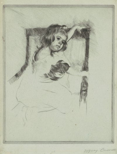 Klęcząc w fotelu autorstwa Mary Cassatt