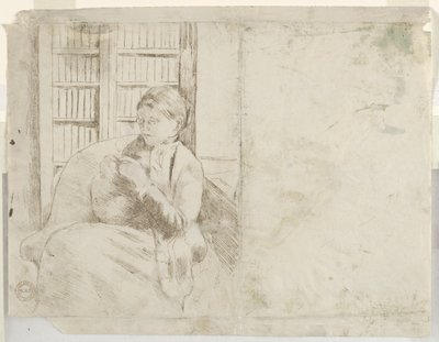 Robienie na drutach w Bibliotece verso, ok. godz. 1881. autorstwa Mary Cassatt