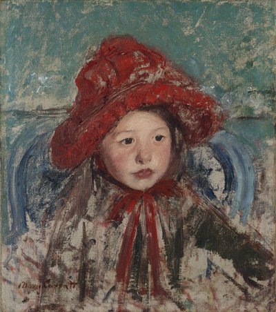 Mała dziewczynka w dużym czerwonym kapeluszu autorstwa Mary Cassatt