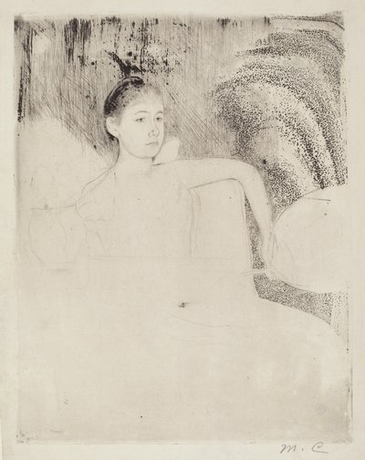 Mimi trzymająca japoński wachlarz autorstwa Mary Cassatt