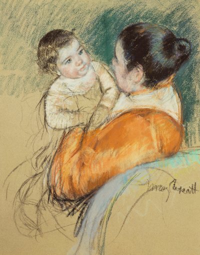 Matka Louise trzymająca swoje niebieskookie dziecko, autorstwa Mary Cassatt