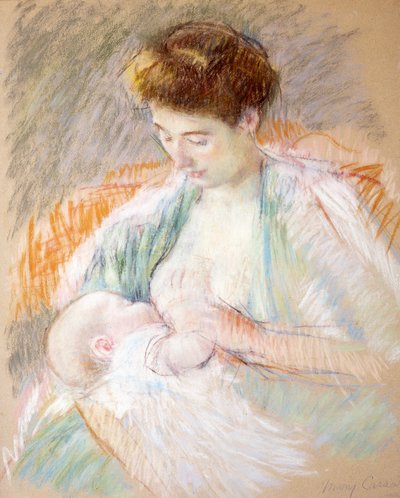 Matka Róża karmiąca swoje dziecko, ok. 1900 (pastel na papierze) autorstwa Mary Cassatt