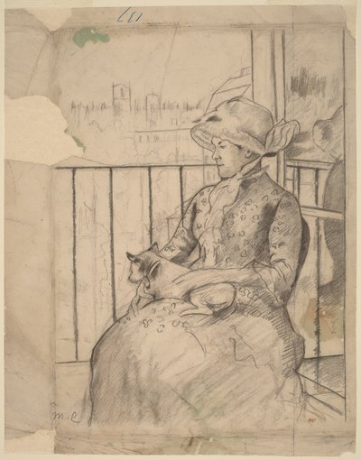 Susan na balkonie trzymająca psa [awers] autorstwa Mary Cassatt