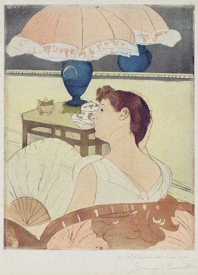 Lampa, 1891 (suchy punkt, miękki grunt i akwatinta na papierze) autorstwa Mary Cassatt
