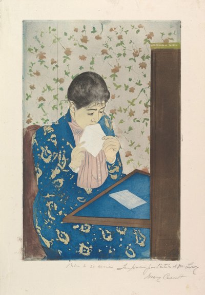 The Letter, 1890-91 (sucha igła i akwatinta, wydrukowane z trzech płyt) autorstwa Mary Cassatt