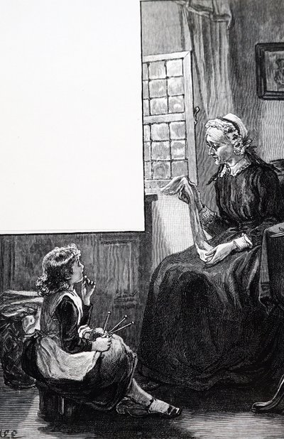 Babcia badająca starania dziecka na drutach autorstwa Mary Ellen Edwards