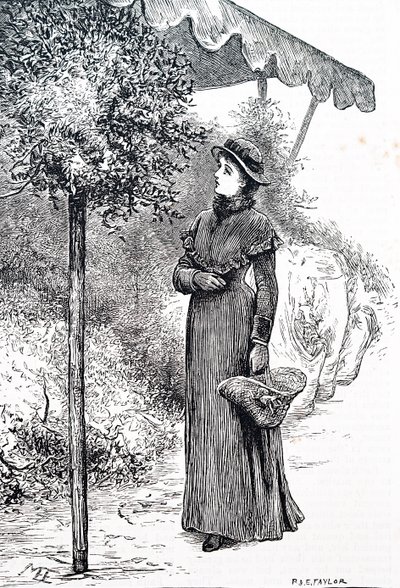 Kobieta kupuje ostrokrzew do ozdób choinkowych. Mary Ellen Edwards (1838-1934), angielska artystka autorstwa Mary Ellen Edwards