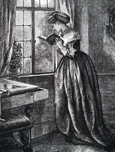 Młoda kobieta czyta przy otwartym oknie. autorstwa Mary Ellen Edwards