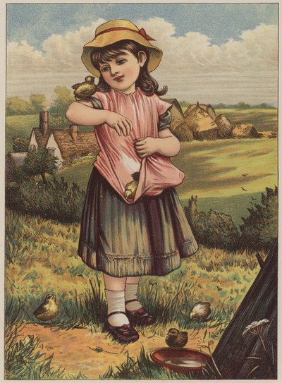 Dziewczyna z pisklętami (chromolitho) autorstwa Mary Ellen Edwards