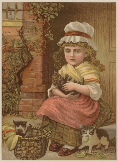 Dziewczyna z kociętami (chromolitho) autorstwa Mary Ellen Edwards