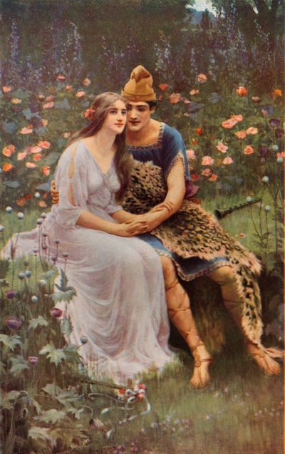 Szekspir: Florizel i Perdita, Zimowa opowieść, akt IV, scena 3 (kolor lito) autorstwa Mary F. Raphael