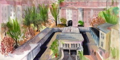 Pátio de Berlim, 2004 (caneta e aquarela) autorstwa Mary Kuper
