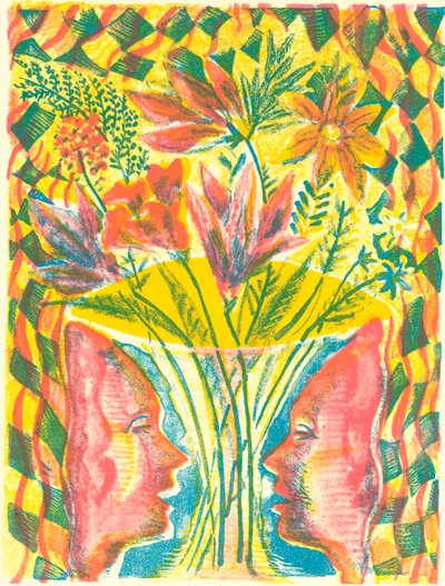 Twarze i kwiaty, 2015 (litografia) autorstwa Mary Kuper