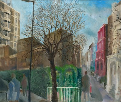 Blokada Ladbroke Grove: 5, Blenheim Crescent, 2021 (olej na pokładzie) autorstwa Mary Kuper