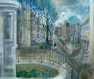 Blokada Ladbroke Grove: 6, w kierunku kościoła św. Jana, 2021 (olej na pokładzie) autorstwa Mary Kuper